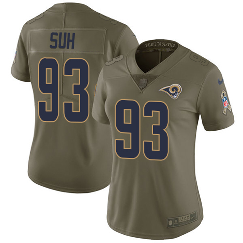 Nike Rams #93 Ndamukong Suh Olive Women's Stitched NFL Limited Salute to Service Jersey